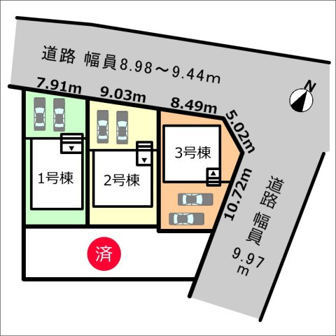 碧南市照光町の区画図|3号棟　並列駐車2台