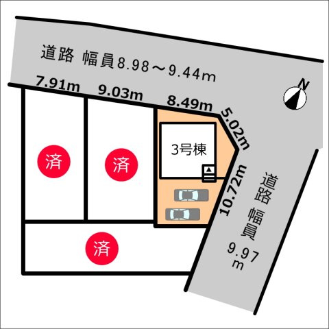 碧南市照光町の区画図|3号棟　並列駐車2台