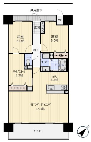 アルファステイツ市駅西の間取り|水回りが集約され、家事効率を高めた機能的な間取りです。荷物をまとめてしまえるサービスルーム（納戸）があるため、居住スペースを常にすっきり広く保つことができ、ゆとりある生活動線を実現します。