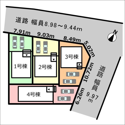 碧南市照光町の区画図|4号棟　並列駐車2台
