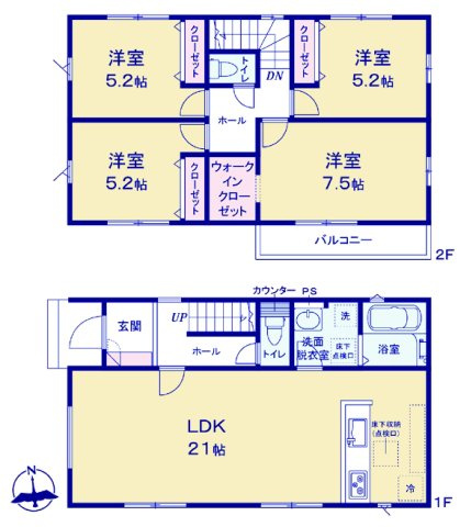 アーバンスタイル前橋市北代田町2期　1号棟の間取り|収納充実♪南向きの4LDKで陽当たり良好な間取りです！
土地面積159.07㎡、建物面積102.68㎡で十分な広さです！