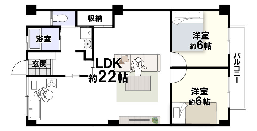 甲山グリーンハイツの間取り|2LDK、価格1198万円、専有面積68.04m2