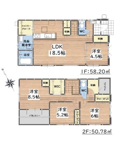 福岡市城南区東油山1丁目第1-2棟（1号棟）の間取り|全居室収納付きで便利です。
