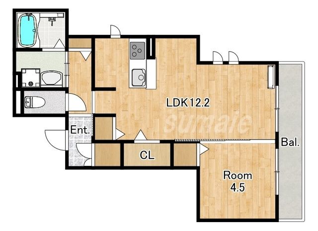 シャルマンの間取り|角部屋の1LDKです☆
