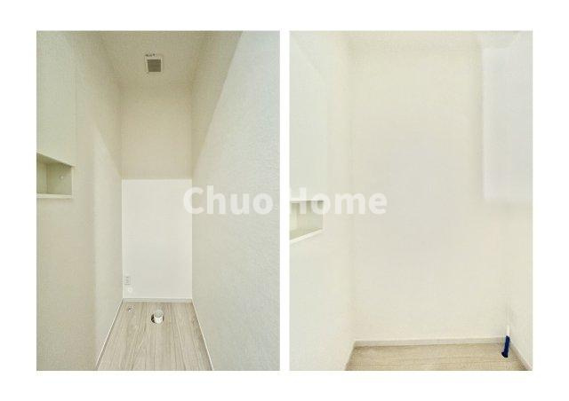江戸川区南小岩1丁目新築分譲住宅のトイレ|【トイレ】 収納スペースをしっかりと確保した温水洗浄便座機能付きトイレ。温水洗浄便座は清潔にお使いいただくための大切なアイテムです。