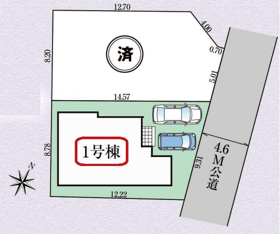 東村山市秋津町2丁目・全2棟　新築一戸建　1号棟の区画図|【全2棟・1号棟】土地面積119.34平米（約36.10坪）