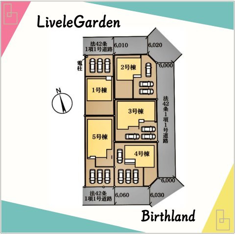 新築戸建・新築建売　大泉町第6仙石　南小学校・南中学校の区画図|【1号棟】敷地面積：202.89㎡■カースペース：並列3台
