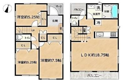 茅ヶ崎市室田1丁目　中古戸建の間取り|南向き　３LDKです。