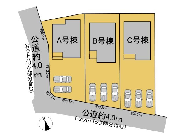 ハートフルタウン　各務原市鵜沼東町5丁目　全3区画分譲の区画図|■区画図
■YAMADA電機の　ヤマダ不動産　株式会社リライフ　
いつでもお問合わせ下さい。