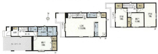 【間取り】 | 大和市中央林間4丁目 B号棟 | 都市ガス　シャッター2箇所付　バルコニー2箇所　食洗器・浄水器　浴室乾燥機+窓　リビング収納　各部屋収納　リビング収納　2階LDK　LDK17.6帖　全室南面に窓あり