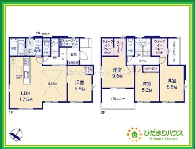 ひたちなか市高場6期　新築戸建　1号棟の間取り|家族の集まるLDKは広々17.5帖！贅沢な空間を演出！
