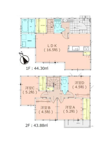 福岡市西区野方2丁目第4-3棟（2号棟）の間取り|全居室収納付きで便利です。