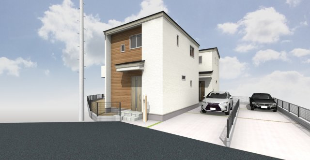 ～自由設計対応5区画～宝塚市山本中1丁目新築一戸建ての外観パース|建物プラン例（他号地）