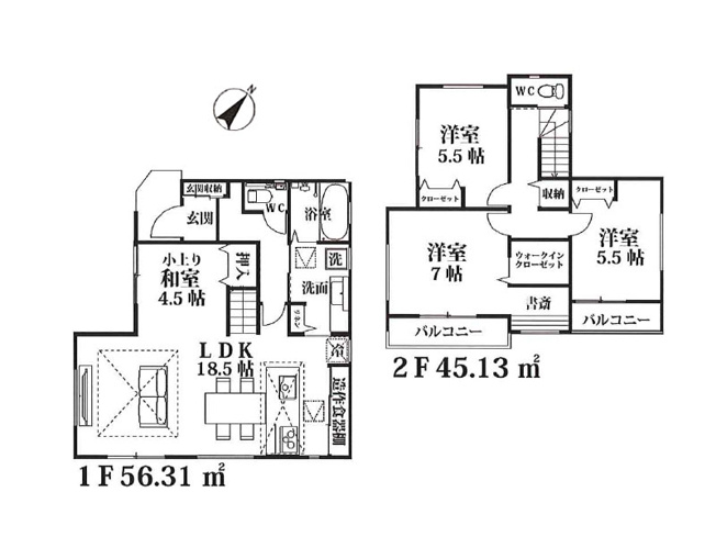 【間取り】 | 川越市砂　新築一戸建住宅　全1棟　(ふじみ野店) | 使い勝手の良い小上がり和室付3LDKのプラン。フルフラットキッチンとリビングイン階段採用でご家族の仲が深まる住まい。※図面を基に作成しています。現況と異なる場合は現況を優先いたします。
