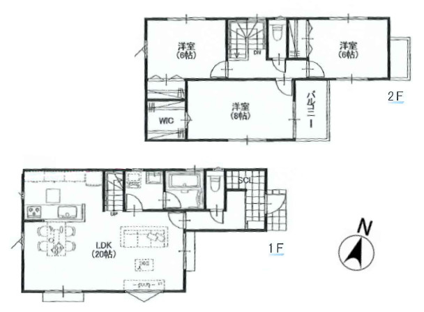 練馬区上石神井2丁目　フリープラン対応　駅チカ　限定2区画の参考プラン|1区画　3LDK+SIC+WIC+カースペース　敷地面積 128.22ｍ2　建物面積 95.58ｍ2　建物価格 1,600万円