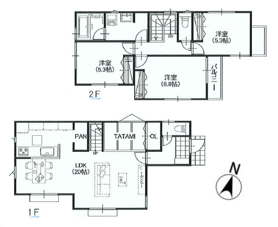 練馬区上石神井2丁目　フリープラン対応　駅チカ　限定2区画の参考プラン|2区画　3LDK+畳コーナー+パントリー+カースペース　敷地面積 128.22ｍ2　建物面積 95.58ｍ2　建物価格 1,600万円