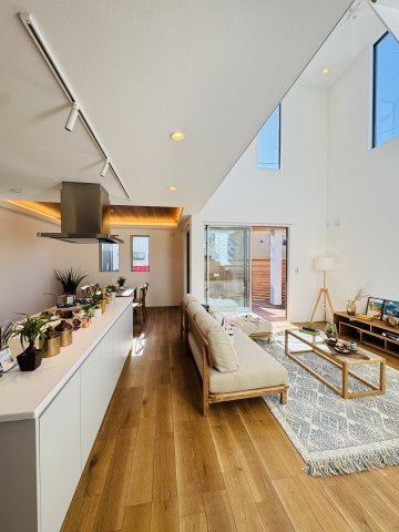 HAMATAKE MODERN TERRACE ― 南西角地に佇む、光と余白の湘南邸 ―の居間・リビング