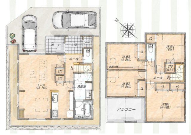 横浜市保土ケ谷区新井町 新築戸建て【仲介手数料無料】カースペース2台の間取り