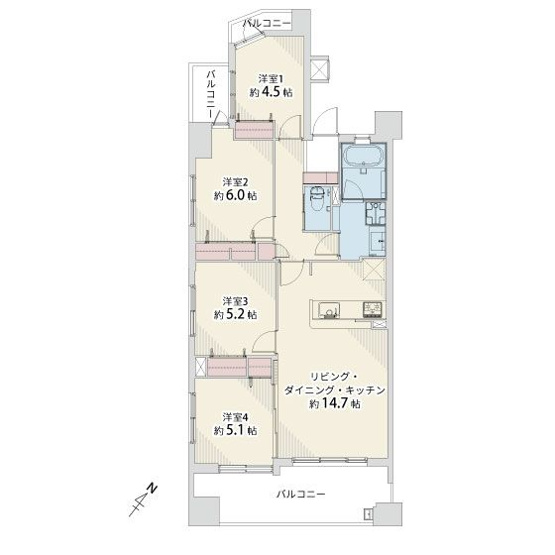 【間取り】 | ロワール春日原駅前2番館 | 12月にリフォーム完了しています。角部屋で3面バルコニー付き、室内は明るく風通しも良好です