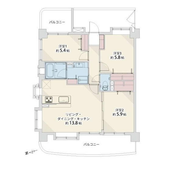 【間取り】 | ダイアパレスサザンコート姪浜 | 角部屋で2面バルコニー付きの明るい3LDKです。ペットOKなのでお探しの方におススメです