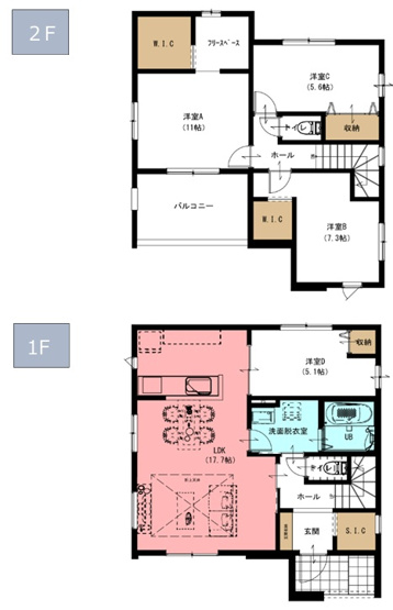 【間取り】 | 【新築分譲住宅　～ LIGARE　リガーレ～　】小白川町5丁目　1期1棟 | (1号棟)、価格3198万円、4LDK、土地面積135.25㎡、建物面積108.4㎡ 