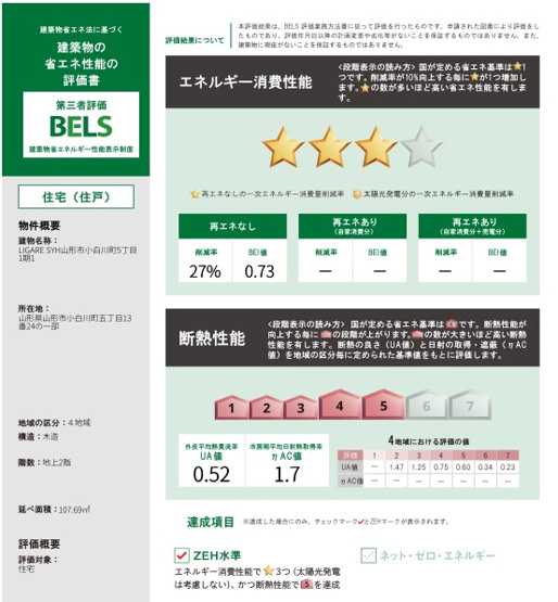 【省エネ性能ラベル】 | 【新築分譲住宅　～ LIGARE　リガーレ～　】小白川町5丁目　1期1棟 | 建築物の省エネ性能評価書「BELS」