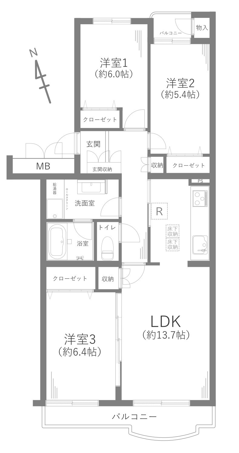 港南台プリンスハイツ六号館第1棟の間取り