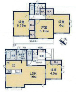 【間取り】 | 座間市ひばりが丘2丁目 D号棟 | 太陽光発電　掃き出し窓シャッター付　Ｗロックディンプルキー（スマートキー）　二部屋から行き来できるバルコニー　浴室乾燥機+窓　全居室収納　LDK16帖+洋室4.5帖　全室南東面に窓あり