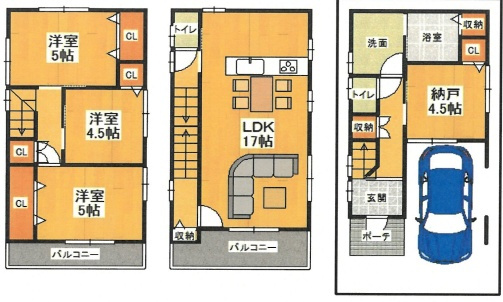 尼崎市稲葉荘　新築一戸建ての間取り