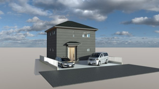 【外観パース】 | 四街道市もねの里4丁目　建築条件付売地　総武線【物井】駅 | 参考プランの完成予想図
建物参考価格：2280万円
※諸費用別途
建物面積：92.74㎡（28.05坪）