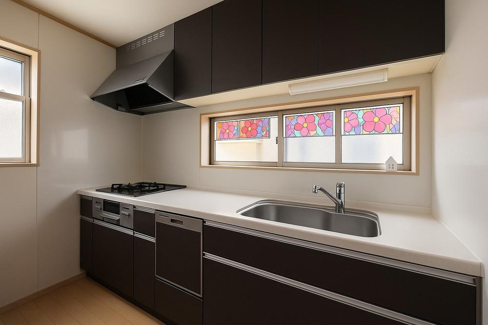 松丘町　中古一戸建てのキッチン|システムキッチン　食器洗い乾燥機付き
■物件内覧・資金計画相談・住宅ローン相談、リフォーム相談、お問合せ受付中■
※当日・翌日のご内覧、ご相談はお電話でのお問合せがスムーズです！