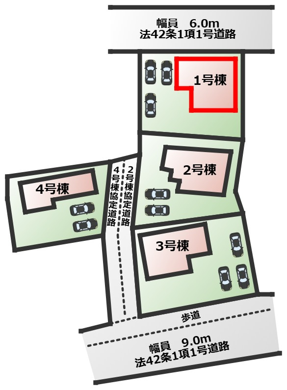 LiveleGarden.S下野烏ケ森の区画図|【全4棟】各号棟の詳細については、お気軽にお問い合わせください♪