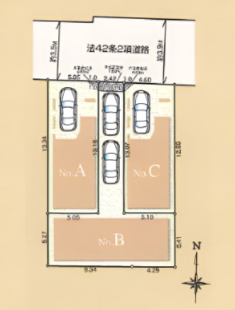 中野区沼袋2丁目　太陽光パネル設置　低炭素住宅　全3棟の区画図