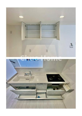 【キッチン】 | 葛飾区堀切4丁目新築分譲住宅 | ワイドで収納豊富なシステムキッチン