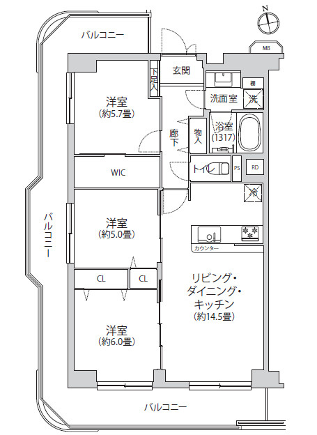 ヴェラハイツ葛西　4階　角　部屋　リ　ノベーション済の間取り