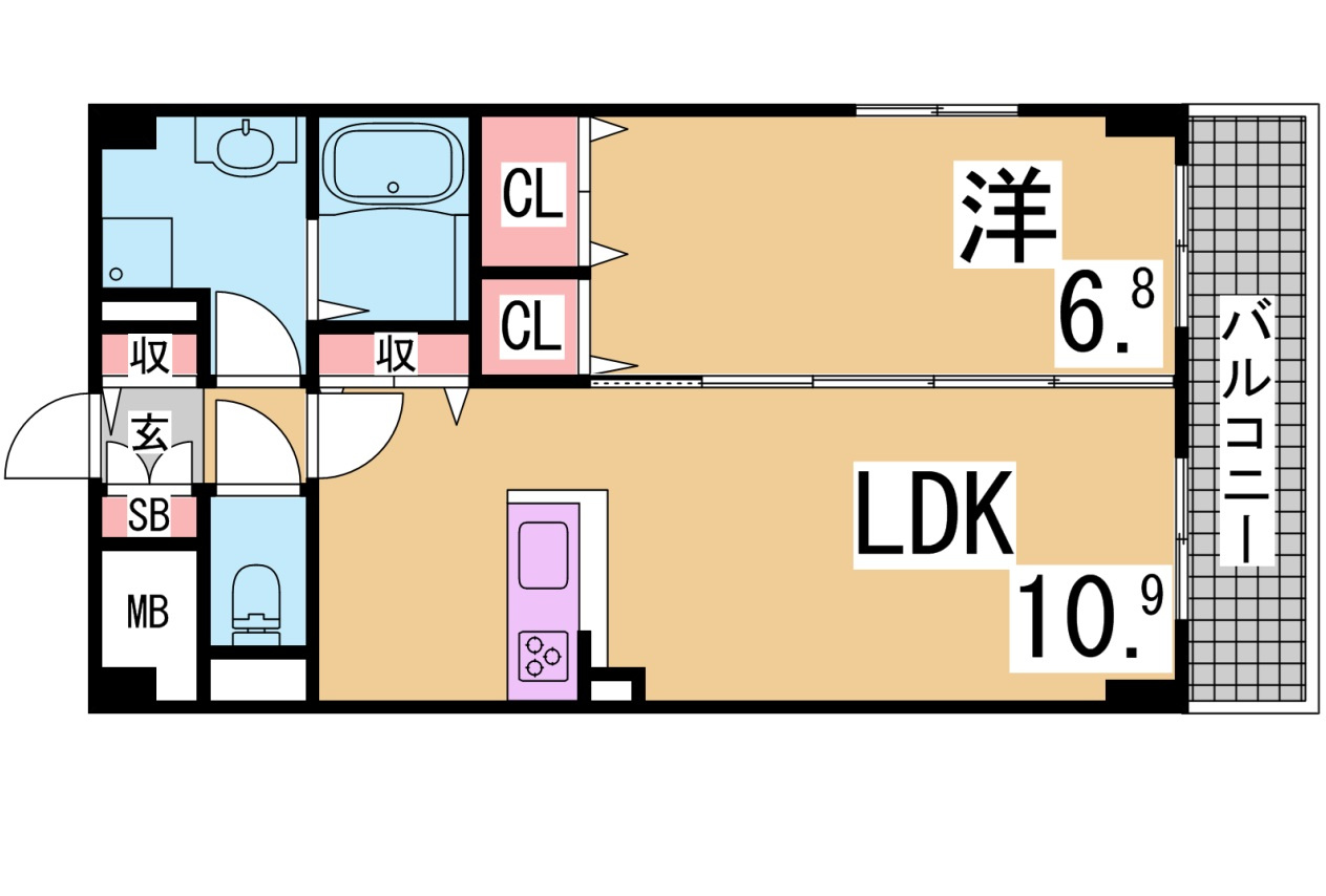 神戸市兵庫区塚本通２丁目の賃貸マンションの間取り