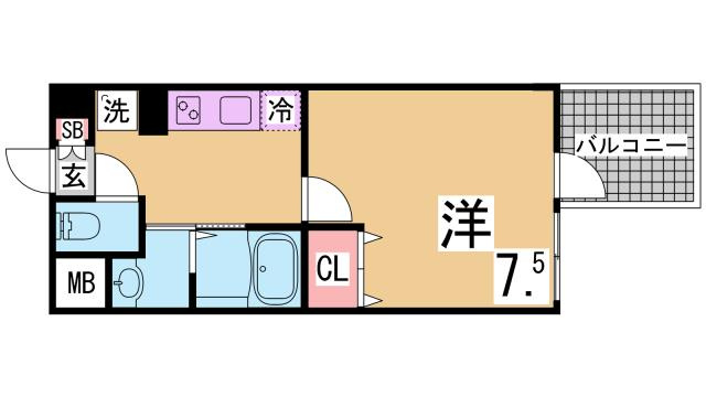 神戸市兵庫区永沢町４丁目の賃貸マンションの間取り