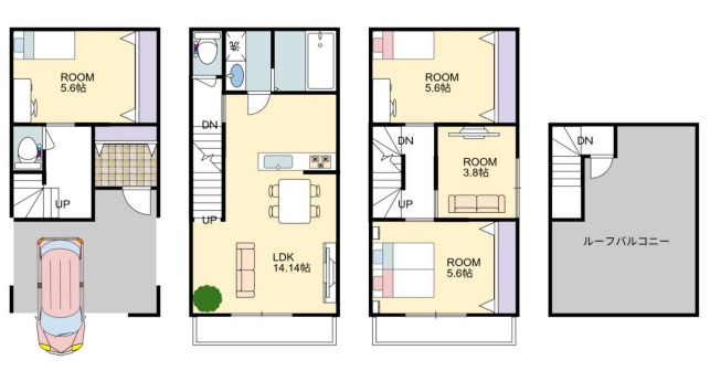 豊中市小曽根　新築一戸建ての間取り