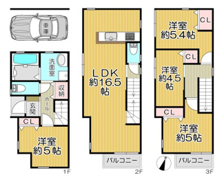 【間取り】 | 伊丹市北河原３丁目中古戸建 | 車庫付き４LDKの間取りでファミリー様におすすめです♪