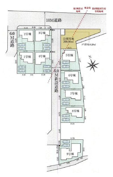 飯能市青木・全9棟　新築一戸建　1号棟　～敷地50坪～の区画図|敷地広々50坪！カースペースは並列2台分。広々とした南庭もございます。