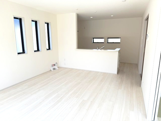 リーブルガーデンＳ前橋市上増田町第3　１号棟の居間・リビング|陽当たり良好な16.5帖リビングです☆
人気の対面式キッチンを配した空間はお好みの家具も合わせやすく、家族がくつろぐ快適な空間造りをサポート。窓からは明るい陽光が差し込みます。