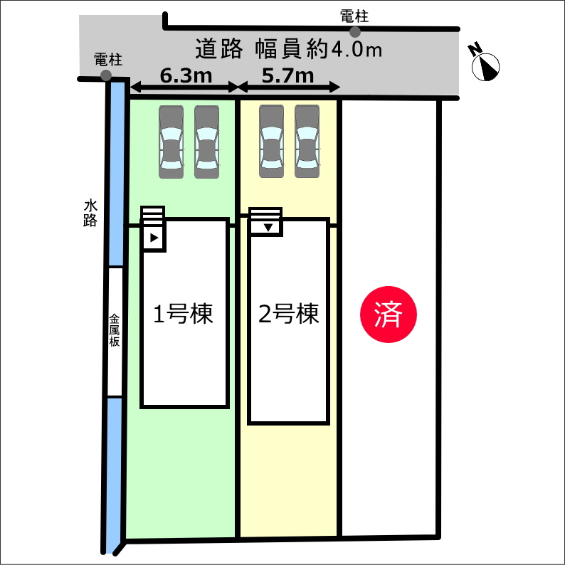 碧南市福清水町の区画図|1号棟　並列駐車2台
