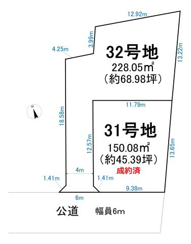 大津市堅田１丁目　建築条件無し売土地の土地図|32号地は敷地ゆったり約68坪。全32区画の新規大型分譲地。建築条件無しでの販売です。