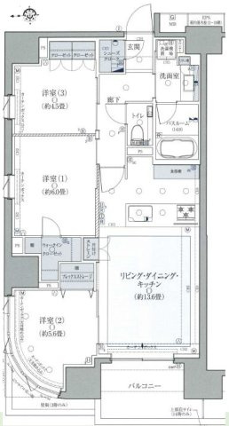 【間取り】 | クリオレジダンス八王子ザ・マークス | 3LDKは、リビングダイニングキッチンと3つの居室がある間取り。ファミリー層に非常に人気の高い間取りで、広々としたリビングで家族団らんを楽しみ、個室でプライベートな時間も確保できるのが大きな魅力です。