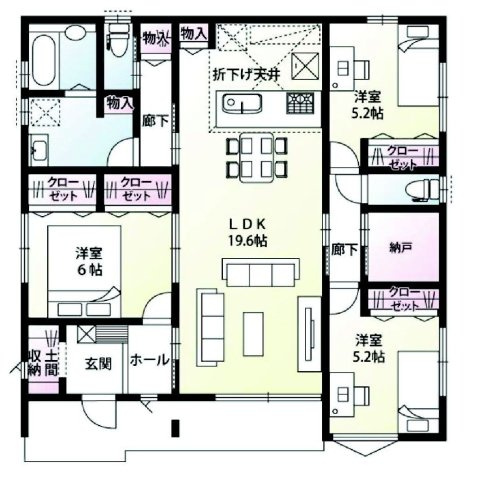 吉岡町大久保（平屋）　新築住宅の間取り|人気の平屋住宅！収納充実♪3LDKSで陽当たり良好な間取りです！
土地面積270.72㎡、建物面積93.57㎡で十分な広さです！