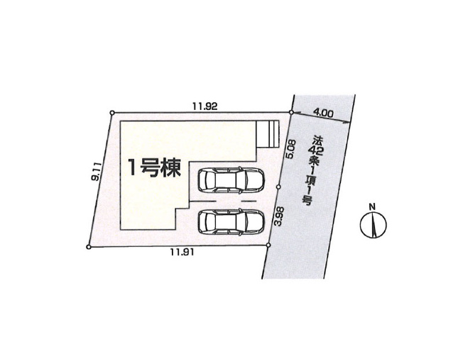 【区画図】 | ふじみ野市亀久保　新築一戸建住宅　全1棟　(ふじみ野店) | ビルトインガレージ1台、カースペース1台の計2台駐車でき、セカンドカーをお持ちの方にもオススメです。※図面を基に作成しています。現況と異なる場合は現況を優先いたします。