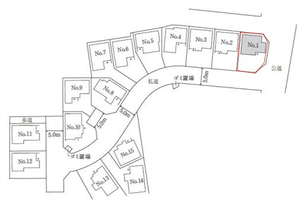 足立区南花畑１丁目　新築分譲住宅　全15邸の区画図