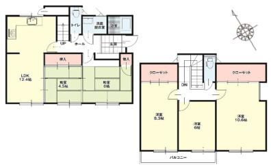 白岡市篠津１期　中古一戸建ての間取り|主寝室は10.6帖と家族みんなで就寝できる広さです♪