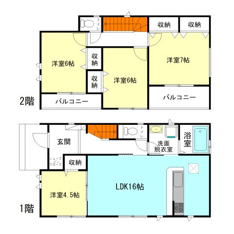 【間取り】 | ハートフルタウン前橋市広瀬町3丁目ーC | 全居室洋室仕様＋南向き！
2階は6帖以上のゆったり間取り！