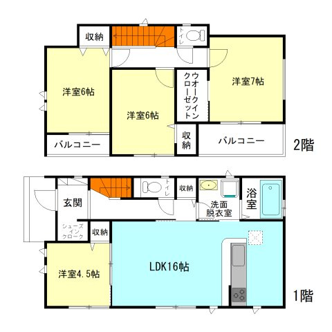 【間取り】 | ハートフルタウン前橋市広瀬町3丁目ーＡ | 全居室洋室仕様＋南向き！
2階は6帖以上のゆったり間取り！